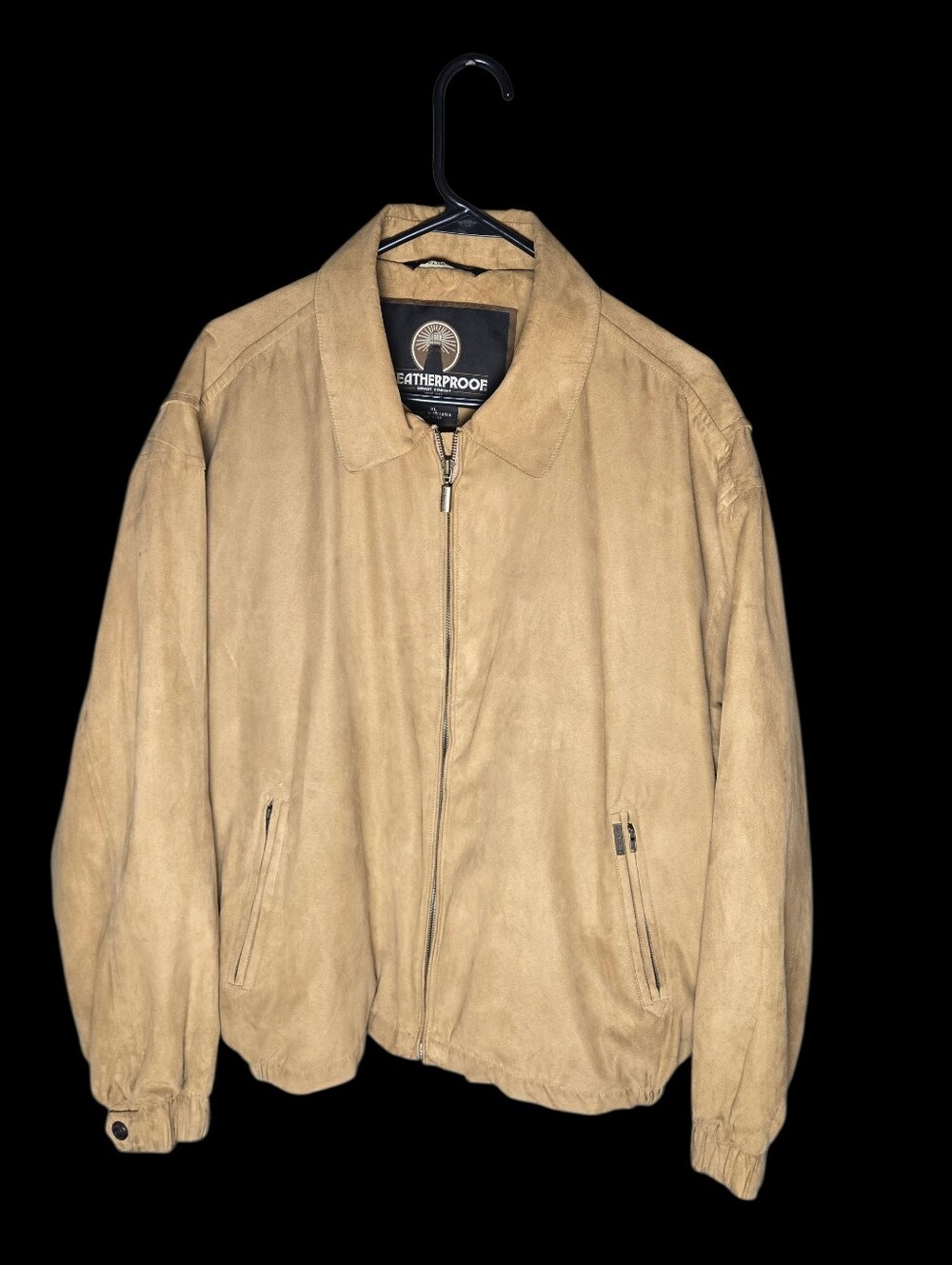 Weatherproof Men's Microfiber Tan Bomber Jacket Faux Suede XL Relaxed Fit